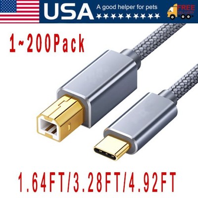 USB-C to USB-B 2.0 Cable For Nylon Epson HP Canon Brother Printer Scanner Lot