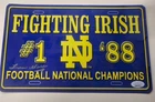 Lou Holtz Signed METAL LICENSE PLATE Notre Dame Fighting Irish JSA COA