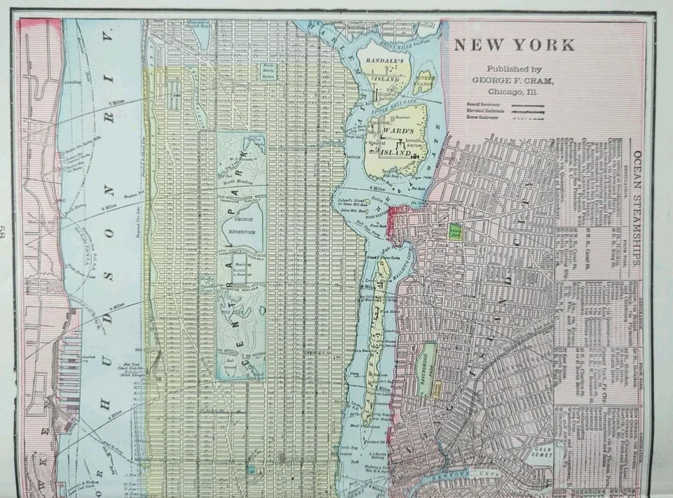 Vintage 1905 NEW YORK CITY NY Map 14"x22" ~ Old Antique Original MANHATTAN NYC - Image 3 of 4