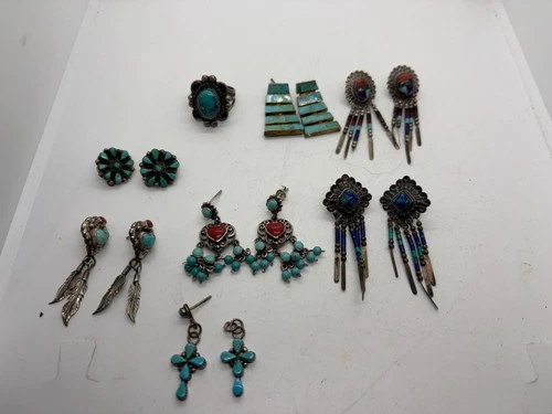Vintage Sterling Silver .925 SOUTHWEST Style Lot Gemstone  EARRINGS/Ring