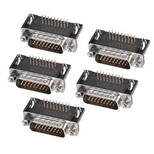 5pcs D-sub Connector Male Plug 26-pin 3-row Right Angle Port Terminal Black