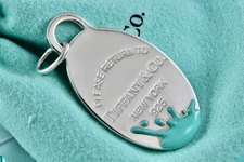 Return To Tiffany & Co. Large Blue Enamel Splash Oval 42mm x 24mm Pendant