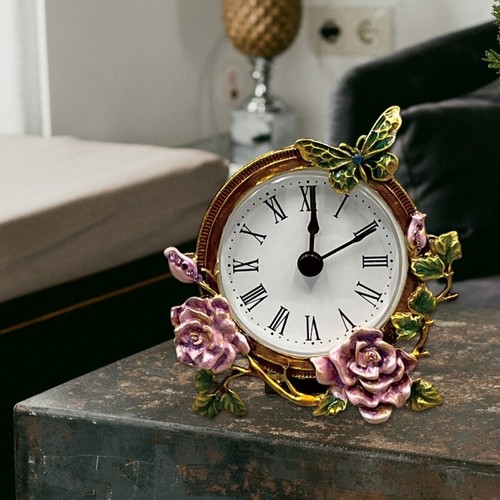 Handpainted Metal Floral Body Small Table Clock Operated for Home Decors - Picture 6 of 8