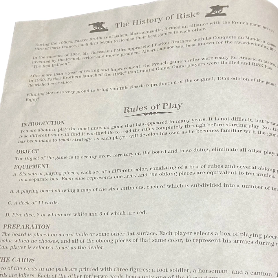 RISK Vintage Board Game 2008 Parker Brothers Inc. Continental Instructions Rules - Image 4 of 4