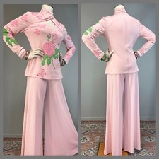 VTG Mod 70s Avant Garde N.Y. Palazzo Pant Set Pink Rhinestones Butterflies M