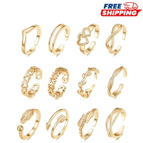 Stylish 12PCS Gold Plated Adjustable Toe Rings - Perfect for Summer Occasions