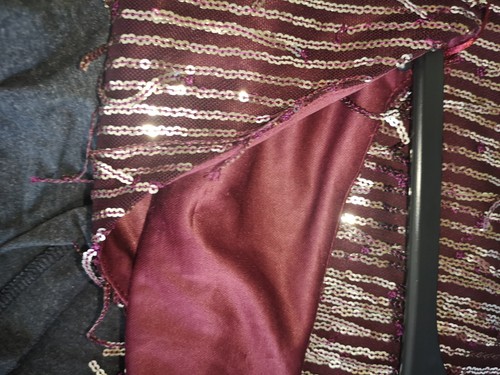 BNWT ZARA Burgundy Silver SEQUINNED Dress FRINGE LOW Back Long Sleeve S Small - Picture 15 of 21