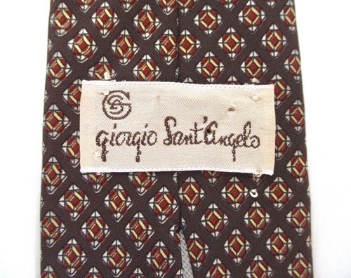 Vtg Giorgio Sant Angelo Brown Rust Beige Geometric All Silk Logo Tie 3" Wide - Picture 5 of 6