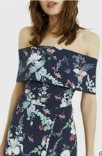 BNWT Oasis Fitzwilliam Navy Floral Bardot Pencil Midi Wrap Dress 14 / 16 £60 