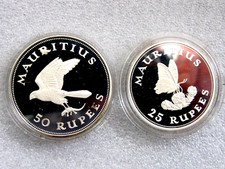1975 Mauritius Silbermünze 25-50 Rupien Turmfalke & Blauer Schwalbenschwanz PP