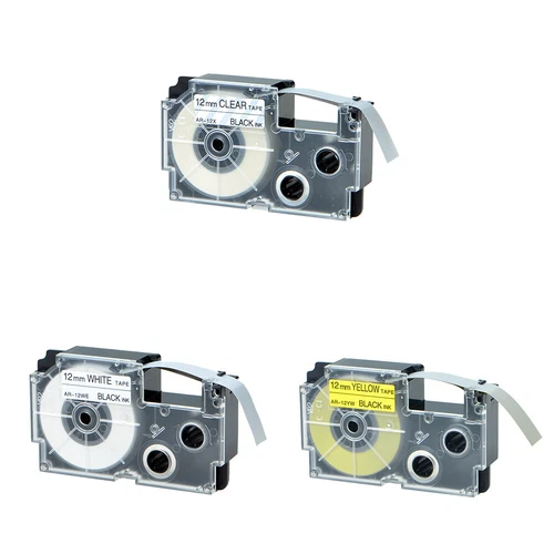 3PK Compatible pour Casio XR-12X 12WE 12YW Clair/Blanc/Jaune Étiquettes 12MM