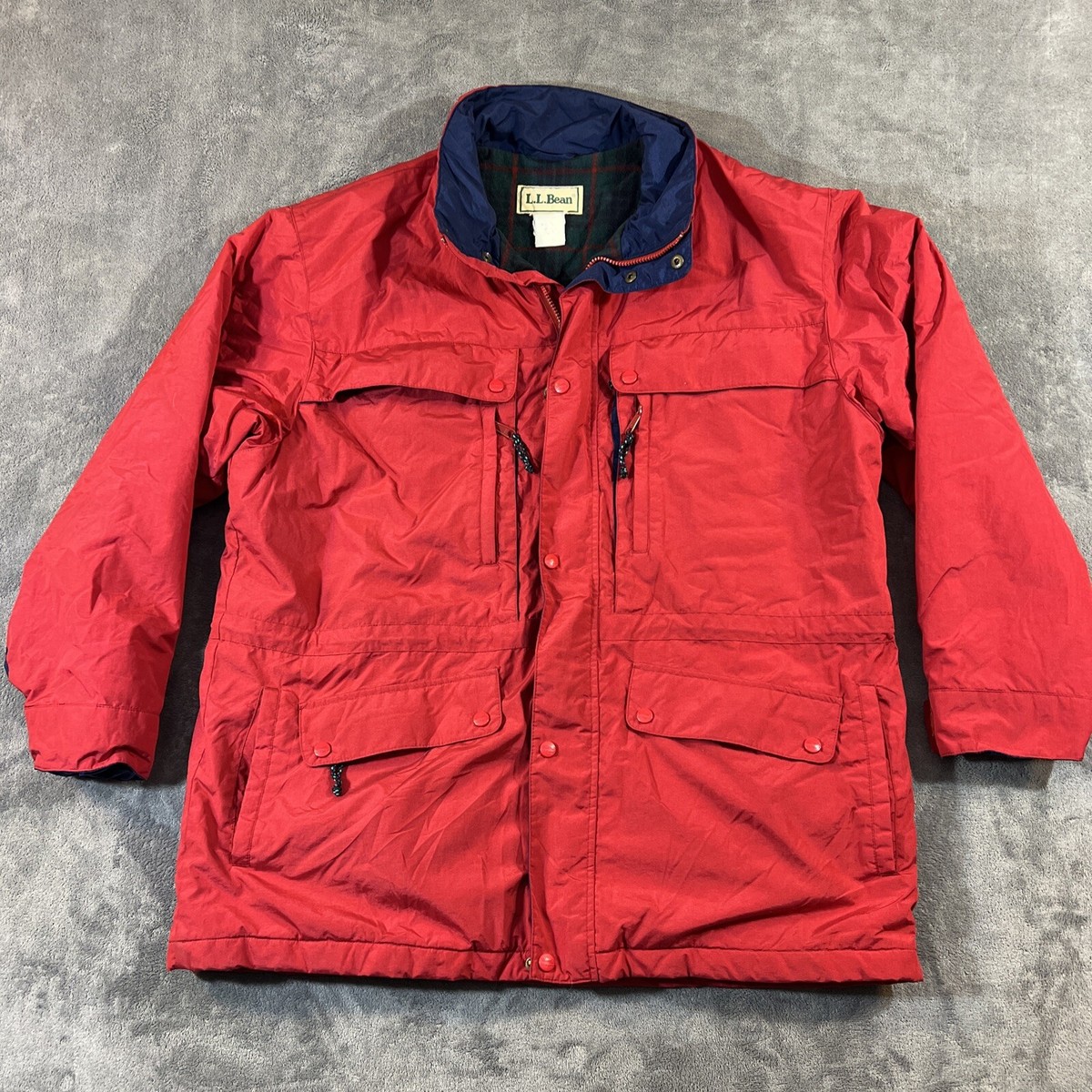 Vintage LL Bean Winter Coat Flannel Lined Red Mens Large 90s 