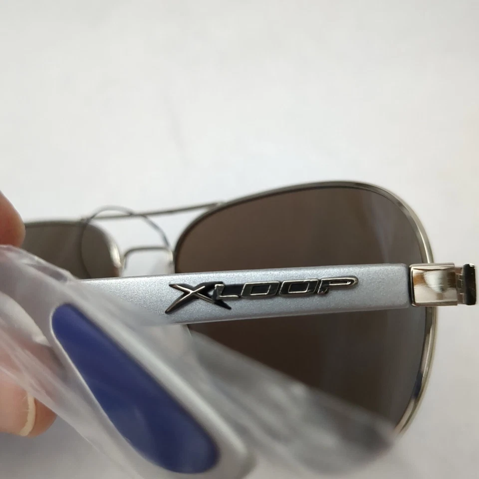 Gafas de sol polarizadas de aviador X-Loop UV400 para hombre lentes de policarbonato plateadas nuevas con etiquetas Foto 3 de 4