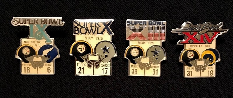 Pittsburgh Steelers Set- First 4 NFL Super Bowl Starline Collector Pins, Vintage