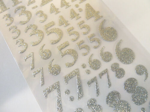 Glänzend Glitzer Silber Klebend Selbstklebend Zahlen Etiketten Sticker für Craft - Bild 1 von 2