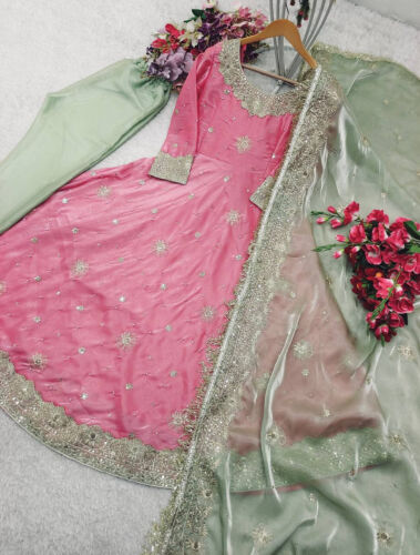 PINK ANARKALI WEDDING PARTY WEAR GOWN DESIGNER INDIAN BOLLYWOOD DRESS ANARKALI - Picture 4 of 4