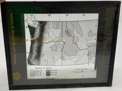 Vtg Magic Lantern Glass Slide Rainfall (Mean Annual) Map of WA, OR, ID 
