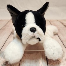 FAO Schwarz Lying French Bull Boston Terrier Dog Realistic Stuffed Animal Plush