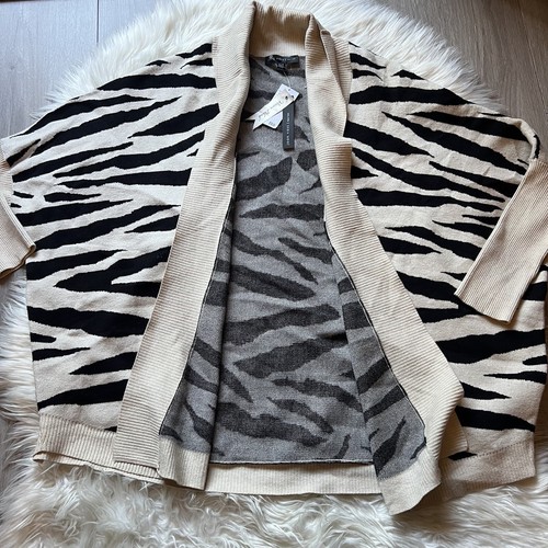 Joan Vass Cardigan Sweater Women medium Leopard Oversized Comfy Cozy Animal Open - Picture 7 of 12