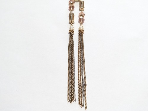 Chico's NWT Faux Pearl Pink Crystal Gold Tone Tassel Pendant Necklace 24" - Picture 3 of 7