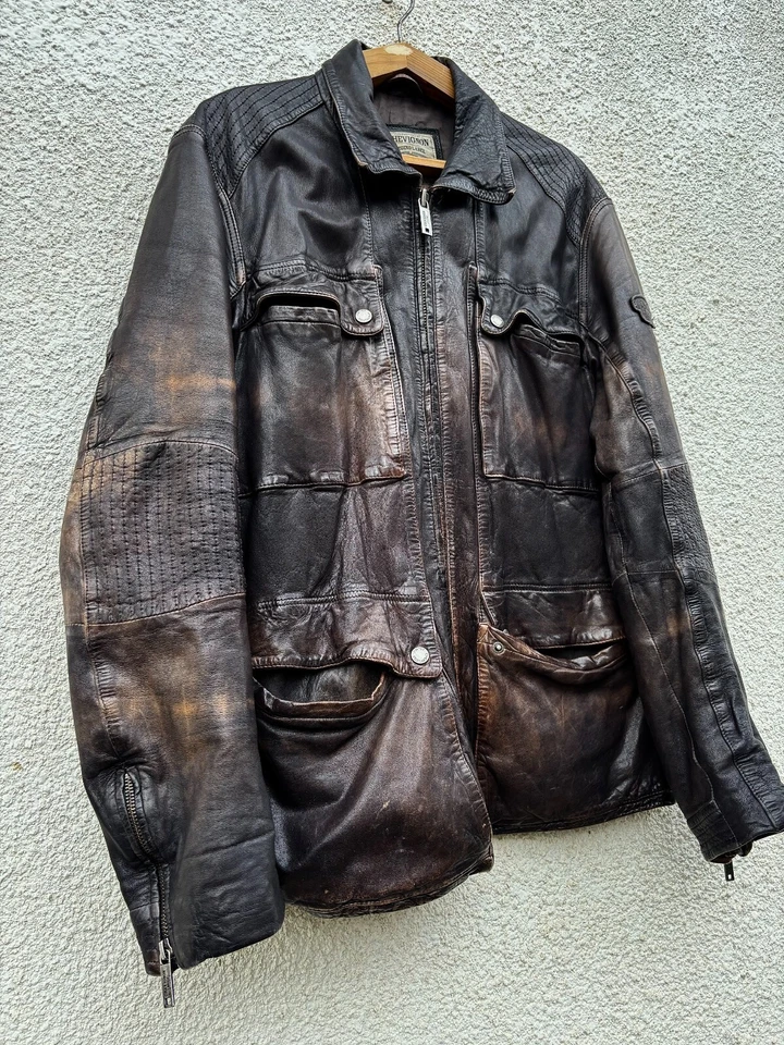 📌 CHEVIGNON VINTAGE WASHED SUN FADED SCHOTT AVIREX LEATHER JACKET 80s - Image 3 of 4