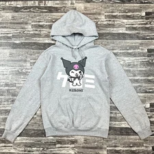 Kuromi Wink Hoodie Fleece Sweatshirt Adult sz S Gray Grey SANRIO BIOWORLD UNISEX