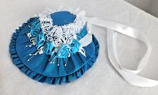 Wide brim aqua turquoise SATIN with flowers lace ruched Victorian style DOLL HAT