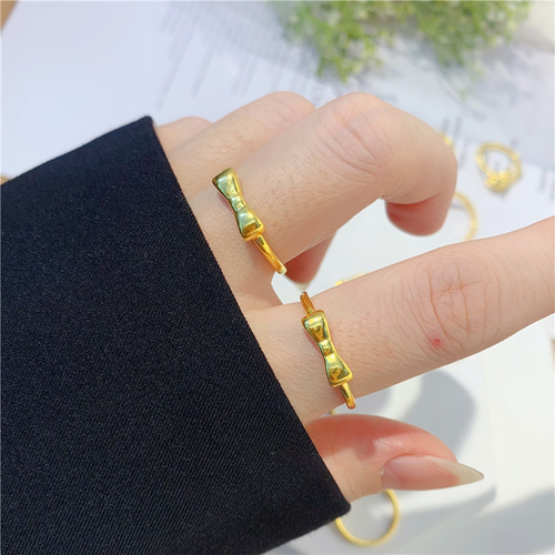 1pcs Pure 999 24K Yellow Gold Lucky Bowknot Rings Women Band US 4-10 0.5-0.7g - Picture 8 of 15