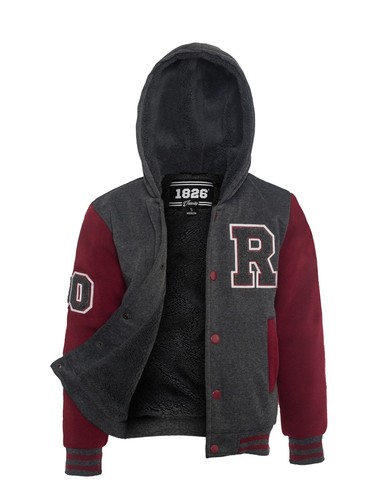 1826 Boys' Full-Zip Fleece Varsity Jacket with Fleece Sleeves and PU Sleeves - Picture 37 of 48