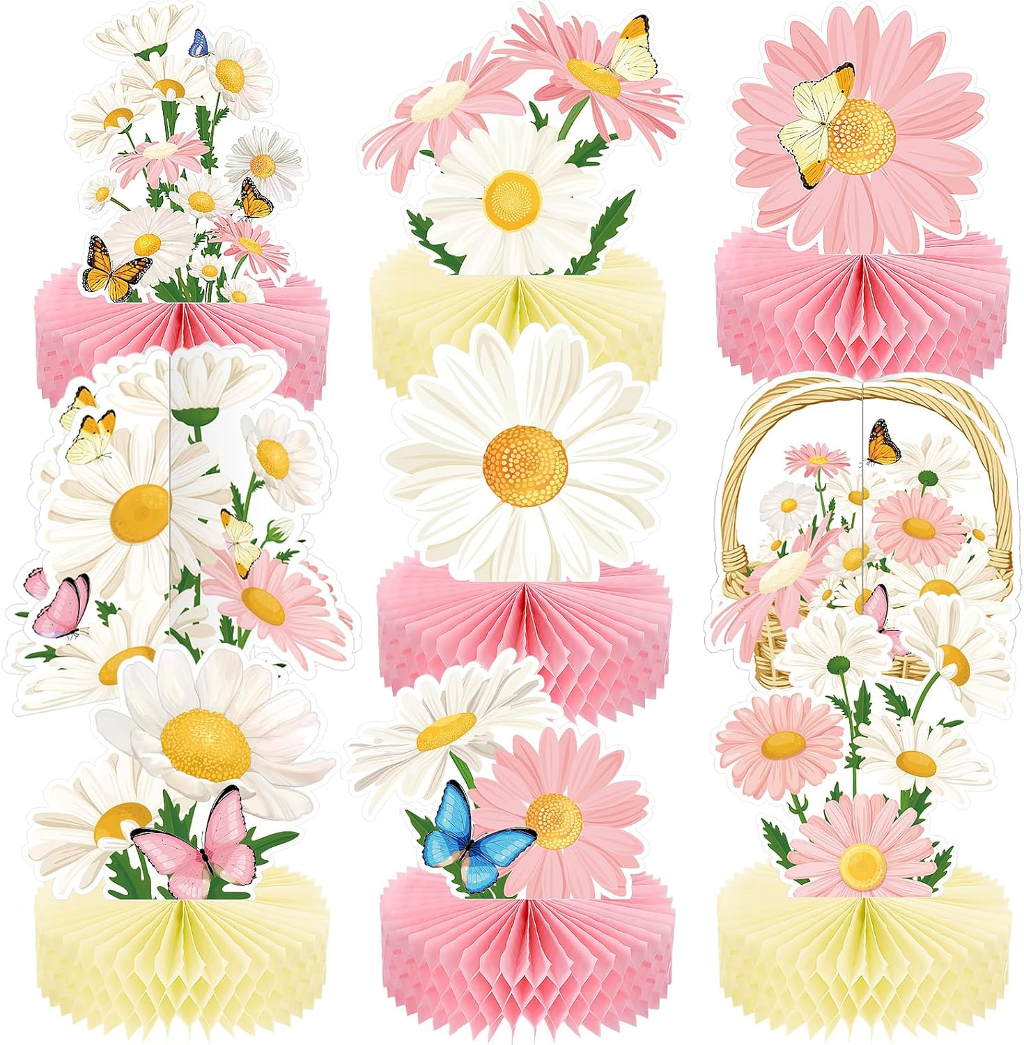 9 Pcs Daisy Flower Birthday Party Decorations Daisy Butterfly Honeycomb Centerpi