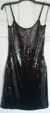 Sequin Party Dress UK10-12 Black Adjustable Straps Stretch New In Original Pack