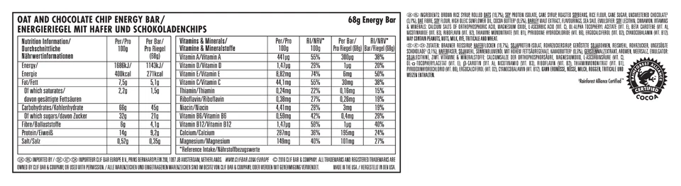 12 x CLIF BAR Energieriegel Chocolate Chip Hafer-Schoko 12x68g OVP MHD 11.2026 - Bild 3 von 3