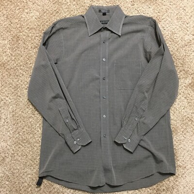 Regis Shirt Mens 15.5 Gray Check Long Sleeve Button Up 