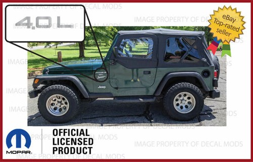 Set 2: 97 - 06 Jeep Wrangler fender logo 4.0L text decals stickers Silver SJ3Y9 - Picture 2 of 2