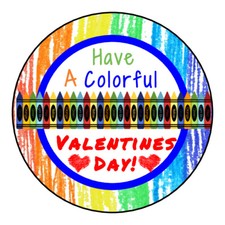 Kids Valentines day Stickers, crayon valentine labels, tags