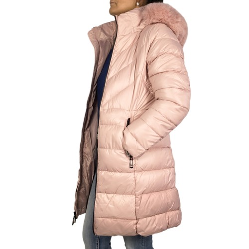Daunen Frauen Lang Winter Jacke Gepolstert mit Kapuze Pelz Veque - Bild 41 von 41
