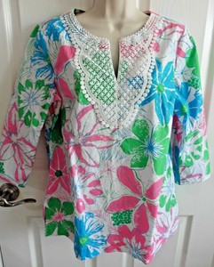 TALBOTS-Multi-Colored-Print-3-4-Sleeve-Tunic-Shirt-Sz-M