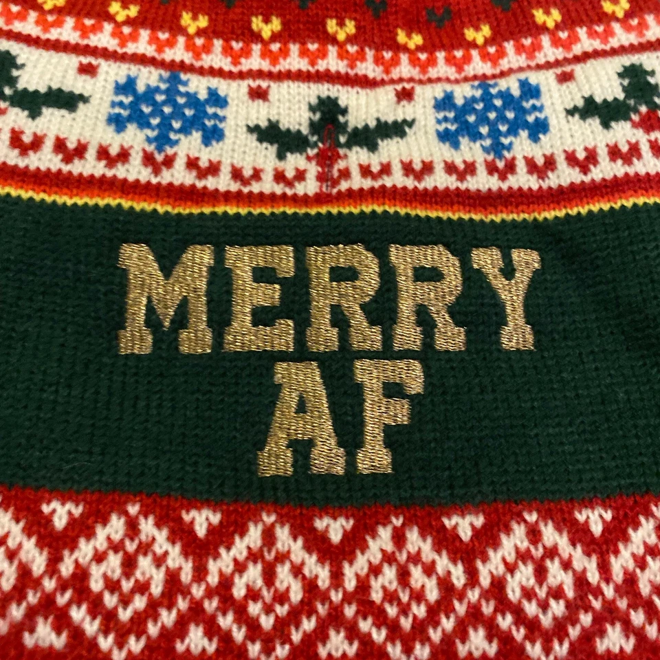 ABO American Eagle MERRY AF Dog Pet Christmas Holiday Sweater S Small Snowflakes - Image 2 of 4
