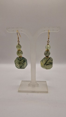 Green Rutilated Quartz Earrings Sterling Silver Gold Vermeil Handmade
