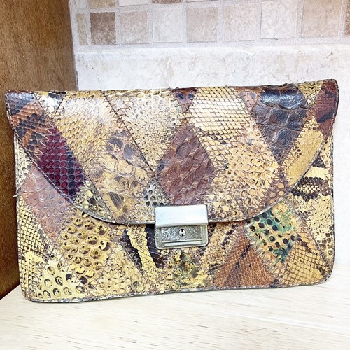 Vintage 80er Schlangenleder exotische Leder Clutch Handgelenktasche Handtasche kleine Handtasche - Bild 10 von 24