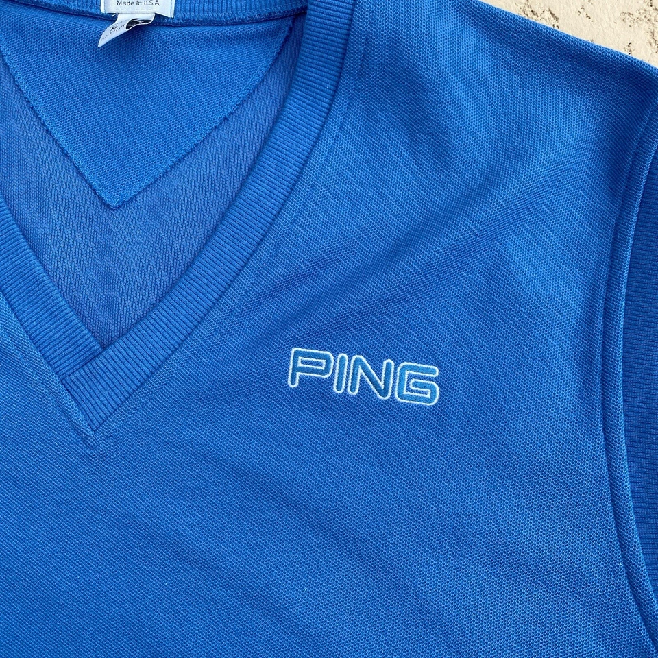 Chaleco Suéter Vintage PING Karsten Algodón Azul XLarge Hecho en EE. UU. Foto 2 de 4