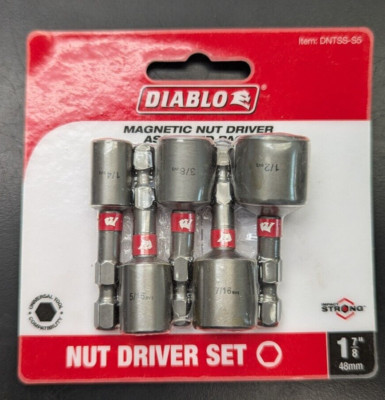 NEW DIABLO 5 Pc. Magnetic Nut Driver Assorted pack 1-7/8'' long-DNTSS-S5-F. Ship