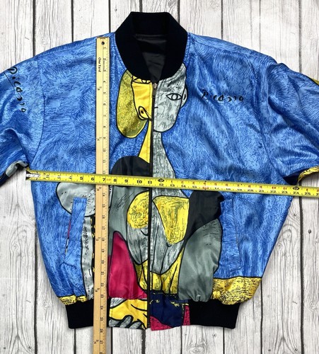 Vintage 80s Mighty Picasso Bomber Jacket Womens Blue Colorful Size XL - Picture 4 of 5