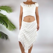 Vintage Y2K White Cottagecore Beachy Crochet Coastal Boho Shawl Skirt/ Sz: One