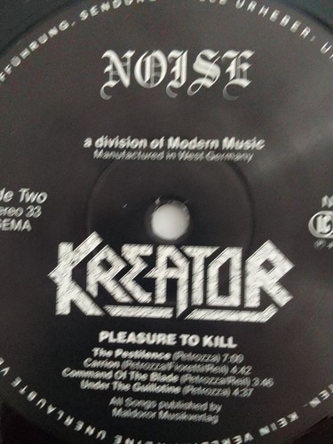 kreator - Pleasure to kill - lp 1st press noise 1986 privo di inserto - Foto 4 di 4
