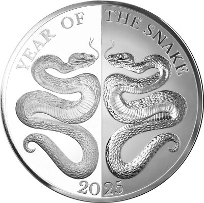 Mirror Snake. Lunar Year of the Snake Tokelau 5$ 2025 99,9% silver