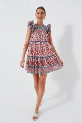 Ash & Eden Red Olga Mini Lace Dress sz M Cotton Tiered Made in India NWT