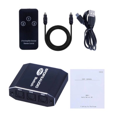 3 in 1out  Aluminum Spdif Toslink Optical Digital Audio Splitter Switch Hub f