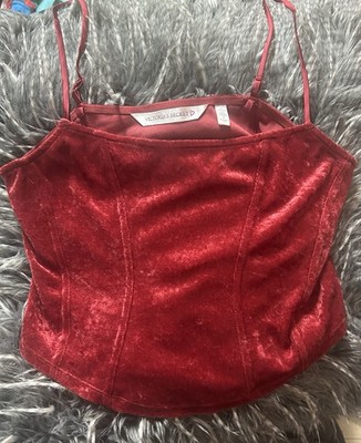 Vtg Victorias Secret Cami Tank Sz S Crushed Velvet Red Cropped 90s Y2K Grunge