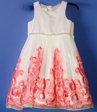 Girls Embellished Dress 3D Size 7 Coral Cream Pageant Wedding Flower Girly